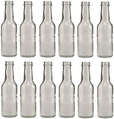 North Mountain Supply Clear Glass Woozy Sauce Bottles 5 Ounce case of 12 with Black Plastic lids