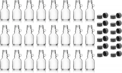 3.4 Ounce Glass Syrup Bottle with Loop Handle & Black Plastic Tamper Evident Lid - Case of 24