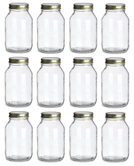 NMS 32 Ounce Glass Regular Mouth Mason Canning Jars - Case of 12 - With Gold Lids