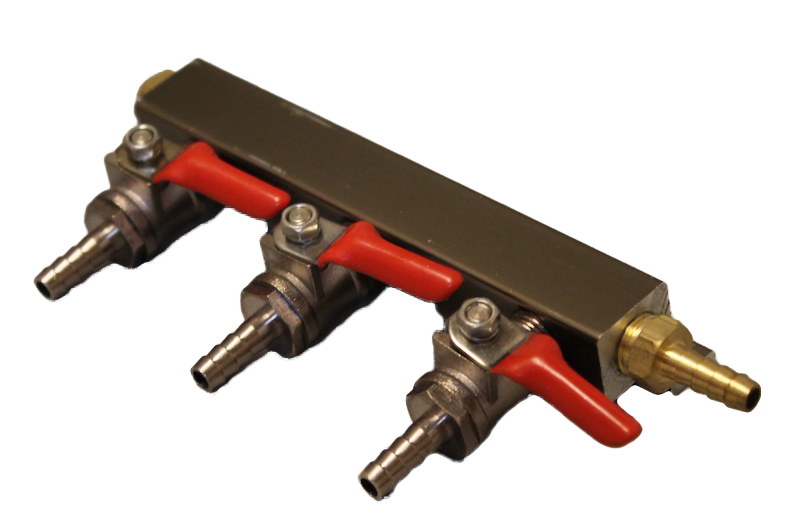 3Way Gas Distributor CO2 Manifold with 1/4" Inlet & Outlet Barbs