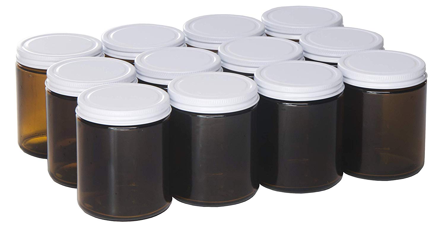 North Mountain Supply 9 Ounce Glass Straight Sided Mason Canning Jars Case of 12 with 70mm Black Metal Lids 