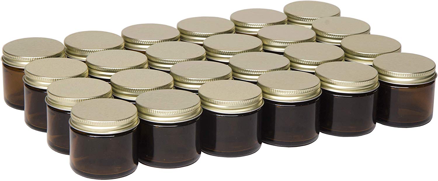 North Mountain Supply 2 Ounce Amber Glass Straight Sided Spice/Canning Jars  - with 53mm Gold Metal Lids - Case of 24