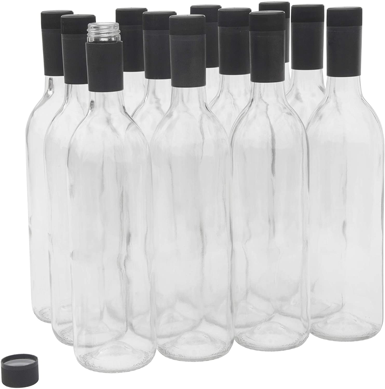 Clear Glass Liquor Bottles w/ Black Polypropylene Tamper Evident