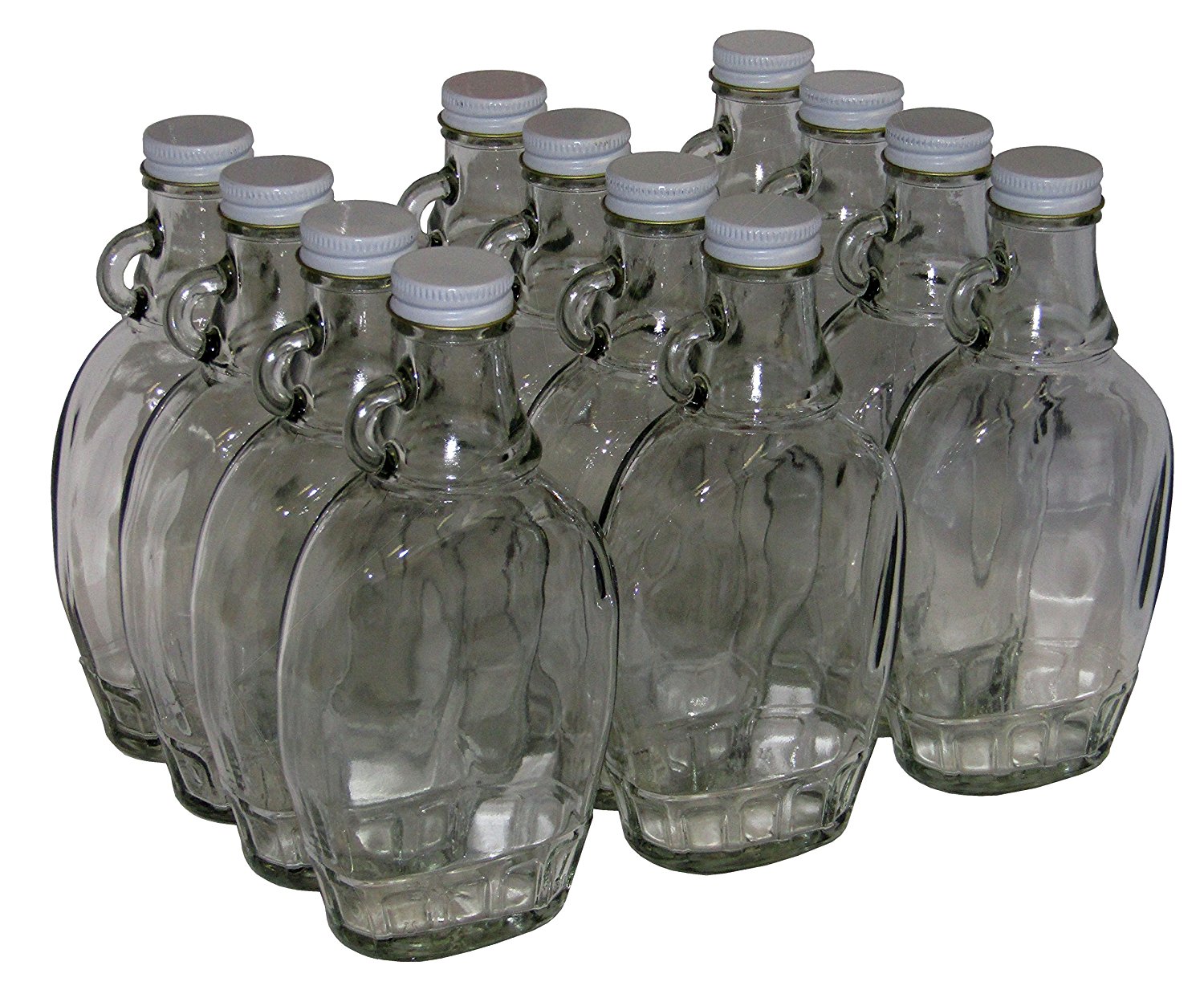 North Mountain Supply 8 Ounce Glass Maple Syrup Bottles with Loop Handle & White Metal Lids & Shrink Bands - Case of 12