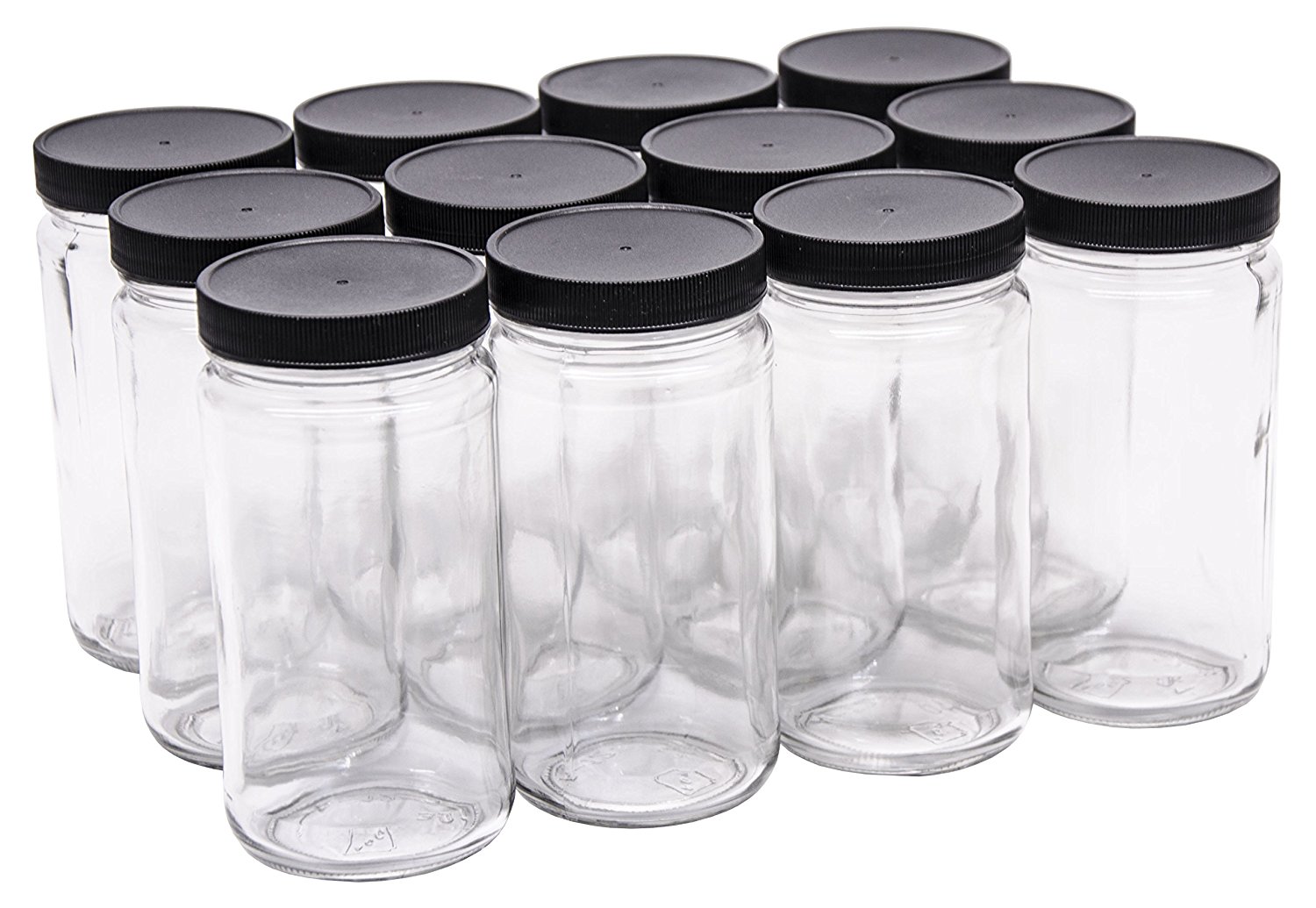 NMS 24 Ounce Glass Tall Straight Sided Mason Canning Jars - With 63mm Black  Plastic Lids - Case of 12 > North Mountain Supply