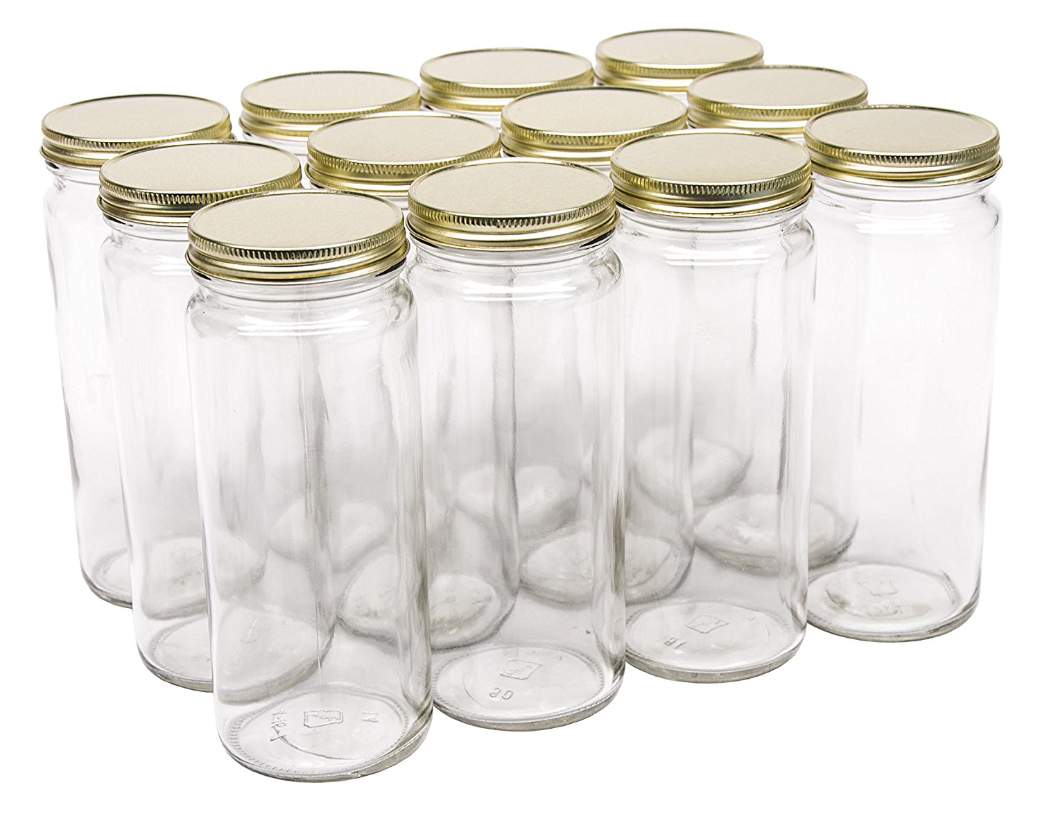 NMS 16 Ounce Glass Tall Straight Sided Mason Canning Jars - With 63mm Gold  Metal Lids - Case of 12