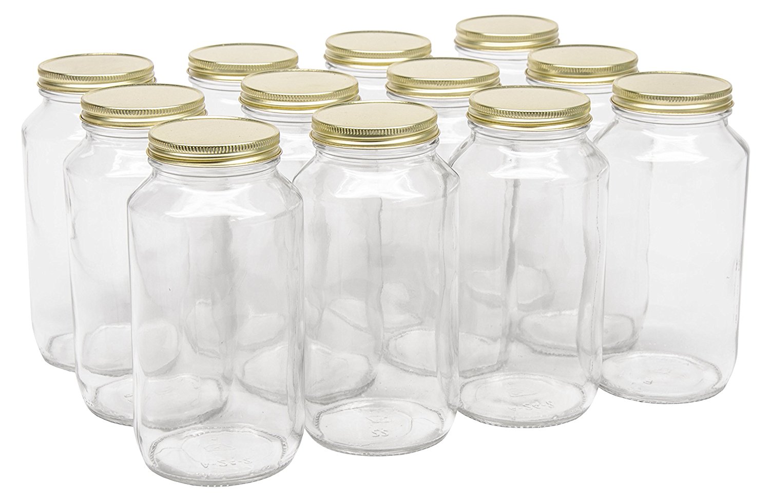 NMS 24 Ounce Glass Tall Straight Sided Mason Canning Jars - With 63mm Gold Metal Lids - Case of ...