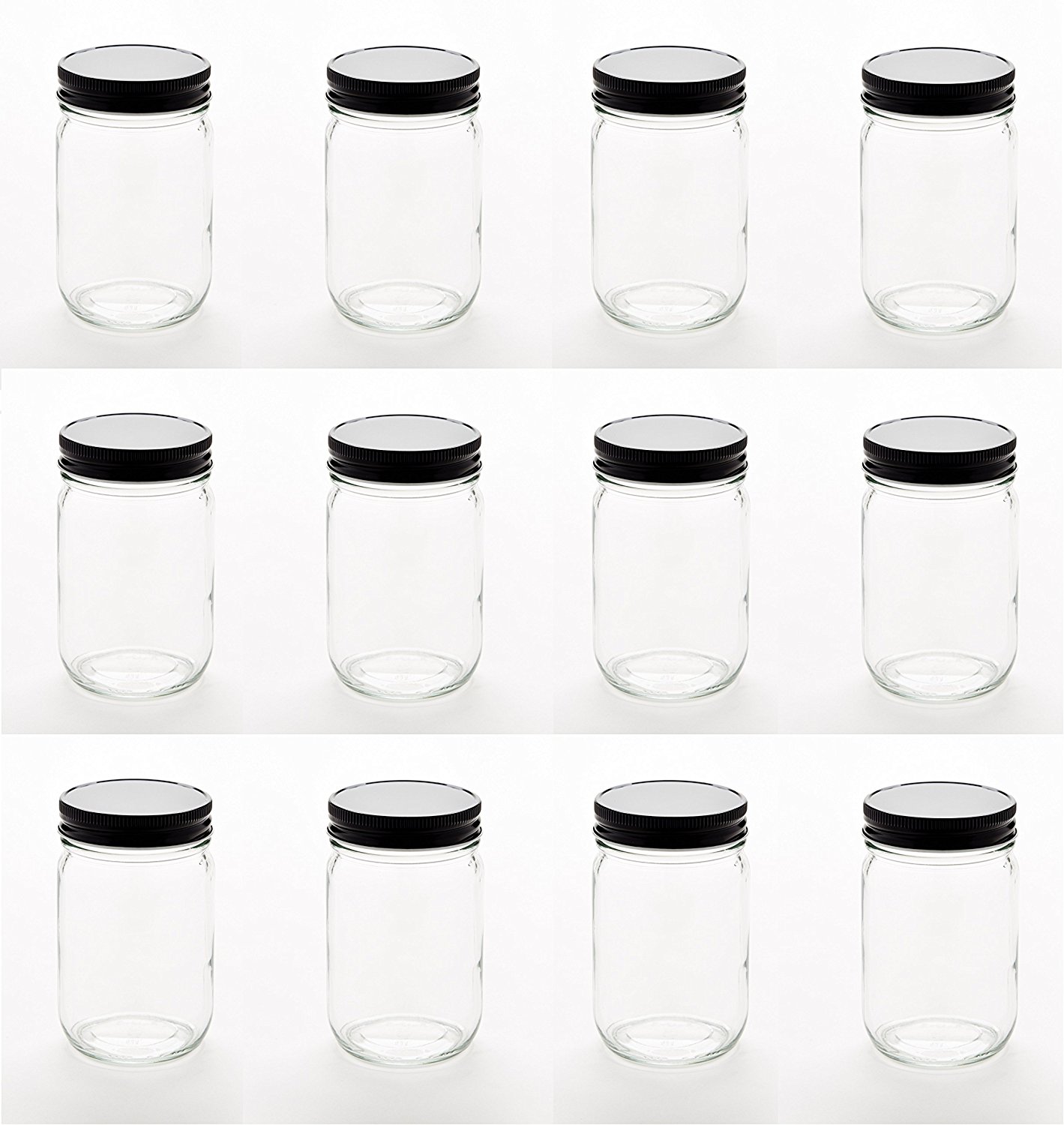 NMS 16 Ounce Glass Wide Mouth Straight-Sided Canning Jars - Case of 12 -  With White Lids > North Mountain Supply