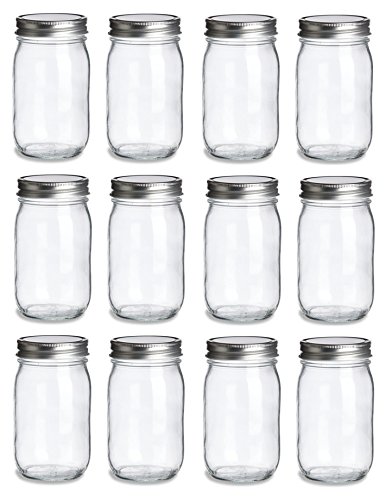 NMS 16 Ounce Glass Regular Mouth Mason Canning Jars - Case of 12