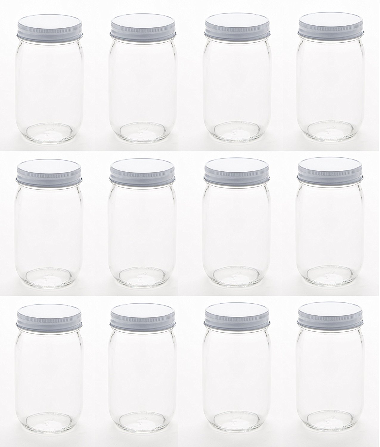 NMS 16 Ounce Glass Regular Mouth Mason Canning Jars - Case of 12