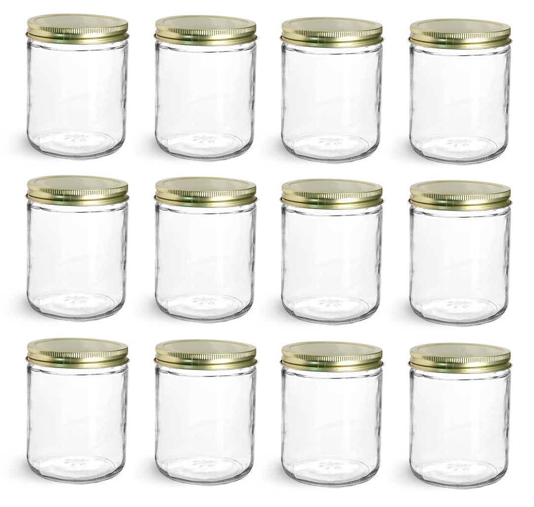 NMS 4 Ounce Glass Tall Straight Sided Spice/Canning Paragon Jars - Case of  12 - With 48mm Gold Lids