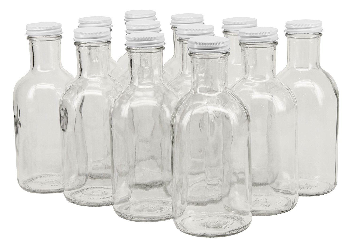 16 Ounce Glass Sauce Bottle - With 38mm White Metal Lids - Case of 12