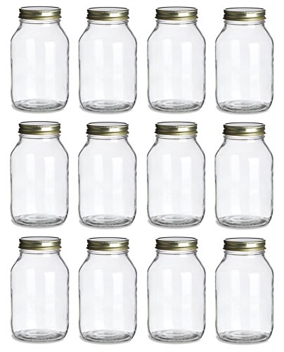 Choice 32 oz. Quart Wide Mouth Glass Canning / Mason Jar with