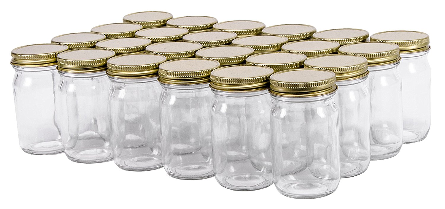 NMS 2 Ounce Glass Straight Sided Spice/Canning Jars - Case of 24 - With  53mm Gold Lids