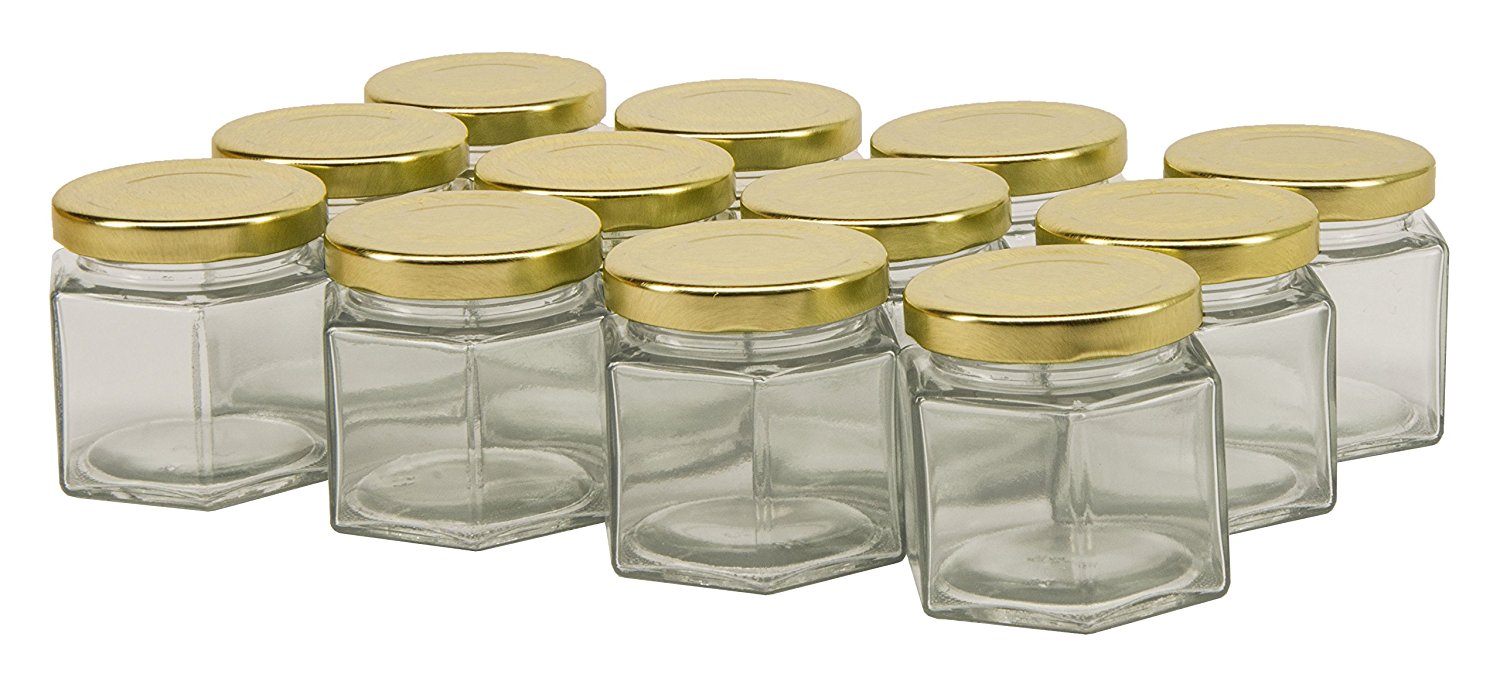 Encheng 6 oz Clear Hexagon Jars,Small Glass Jars With Lids(Red  Stripped),Mason Jars For