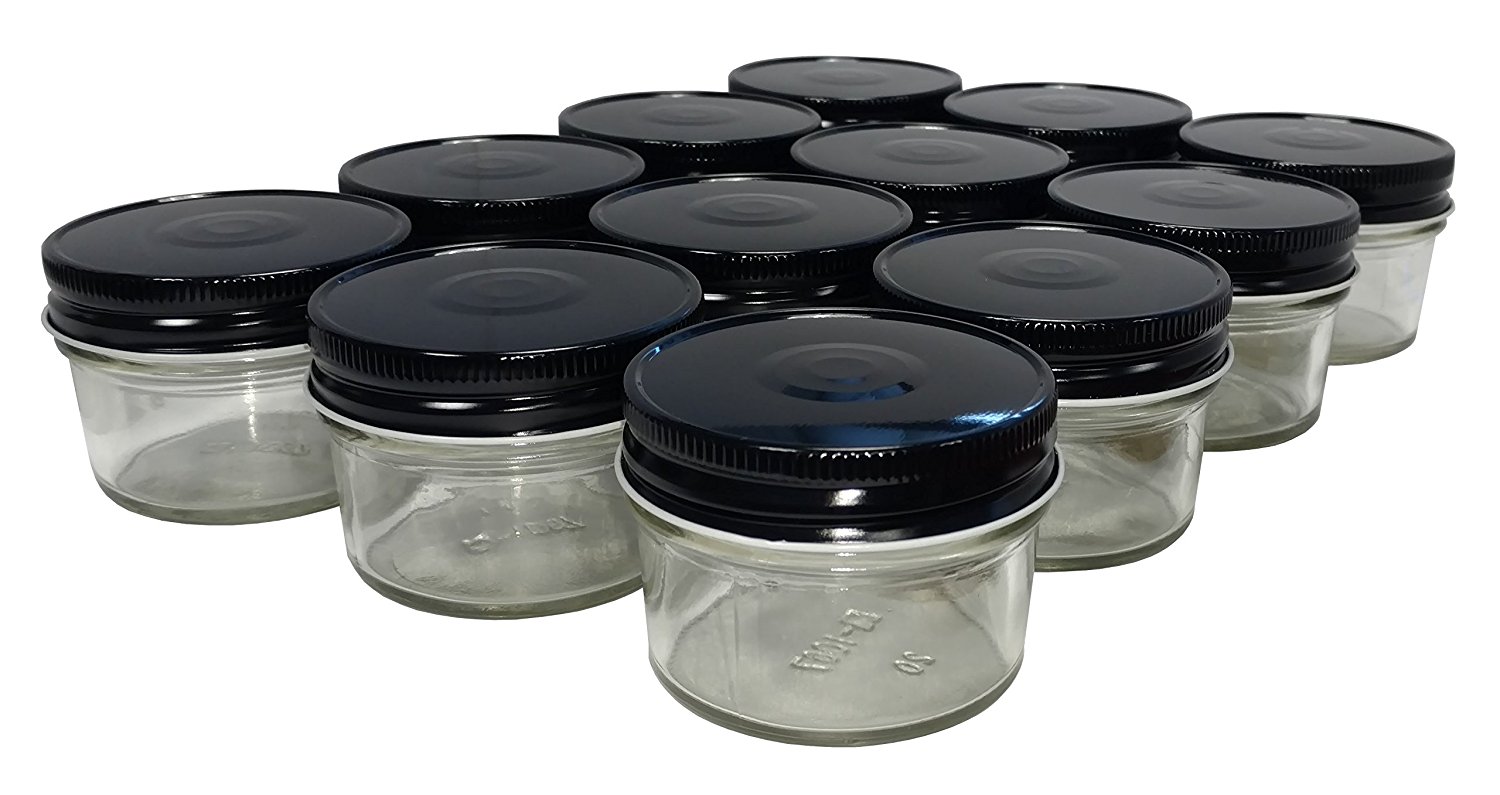 NMS 4 Ounce Glass Regular Mouth Mason Canning Jars Case Of 12 With 