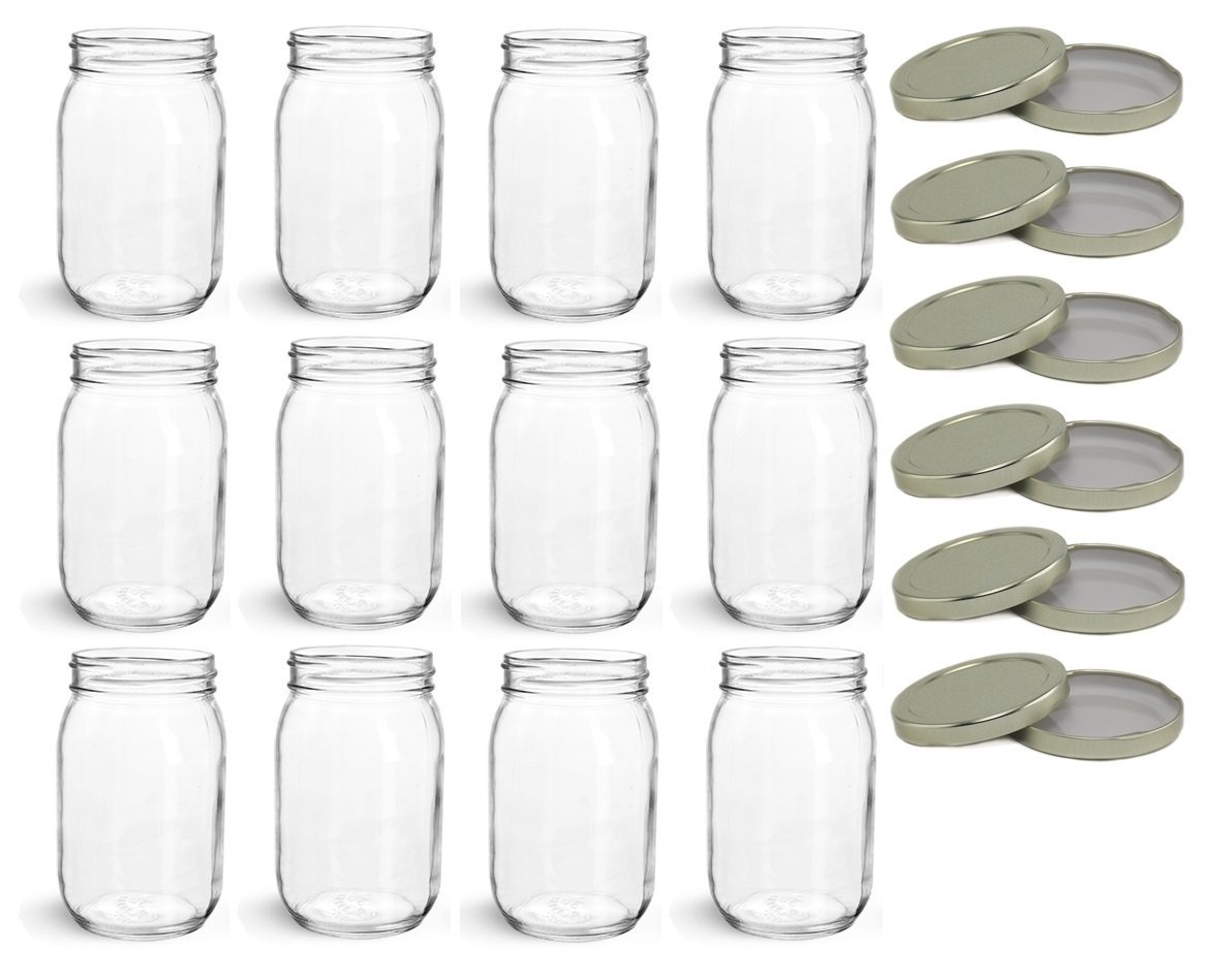 NMS 16 Ounce Lug Thread Glass Mason Canning Jars With Gold Lids