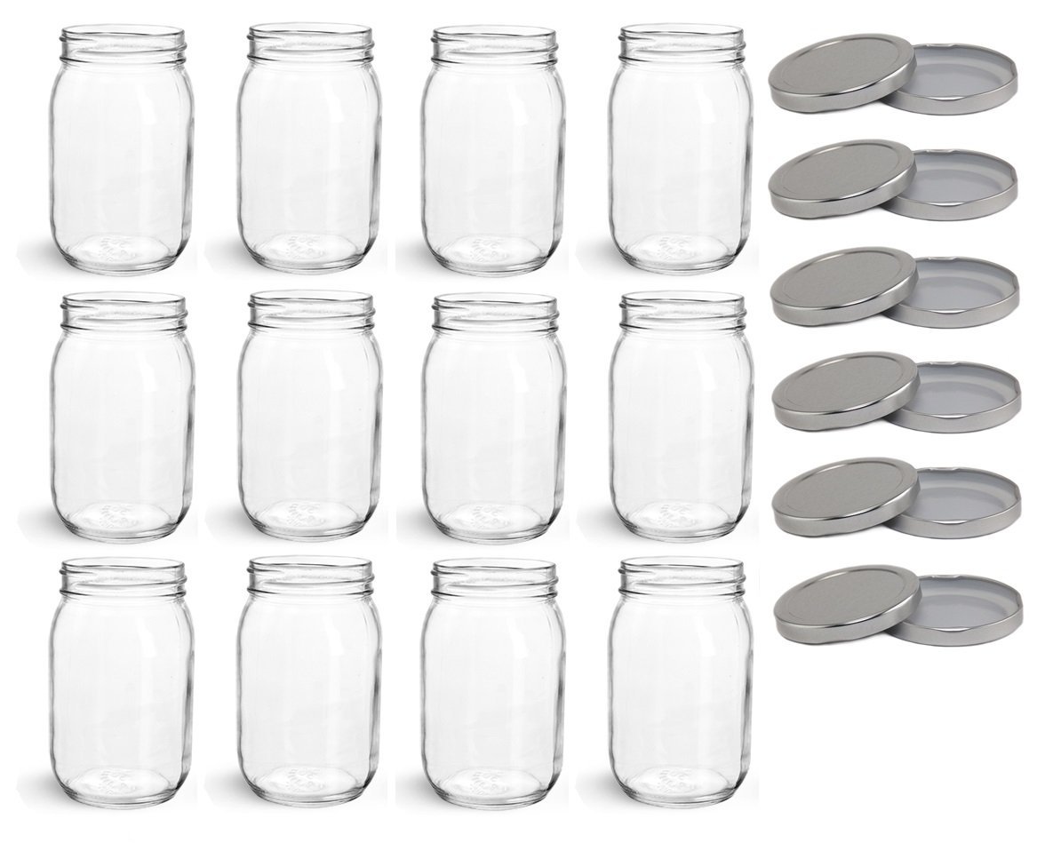 NMS 16 Ounce Lug Thread Glass Mason Canning Jars With Silver Lids