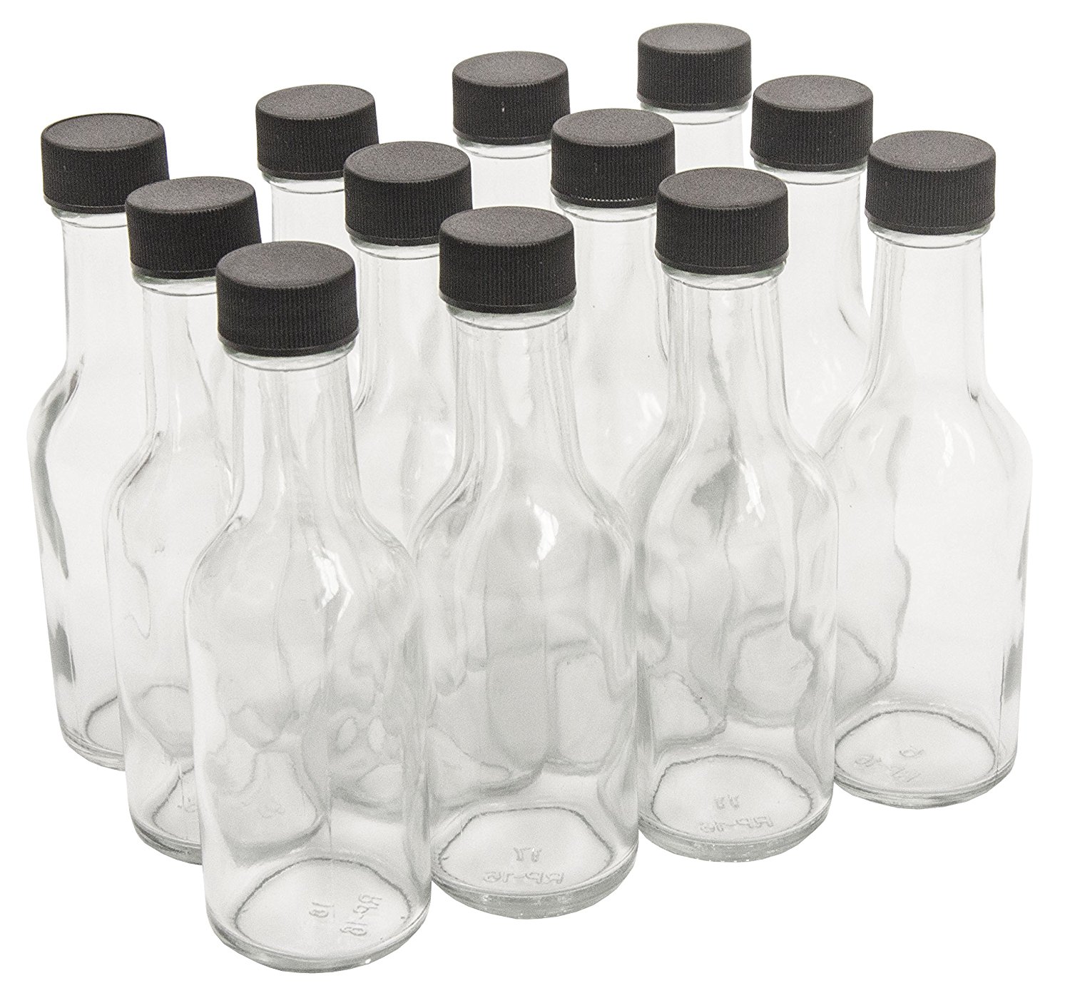 NMS 1.7 Ounce Clear Glass Mini Woozy/Sauce Bottles - With Black Plastic ...