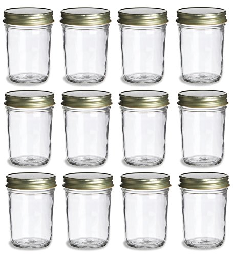 12 Pack Mason Jars 8 Oz with Airtight Lids, Glass Regular Mouth Canning Jars,  Sm