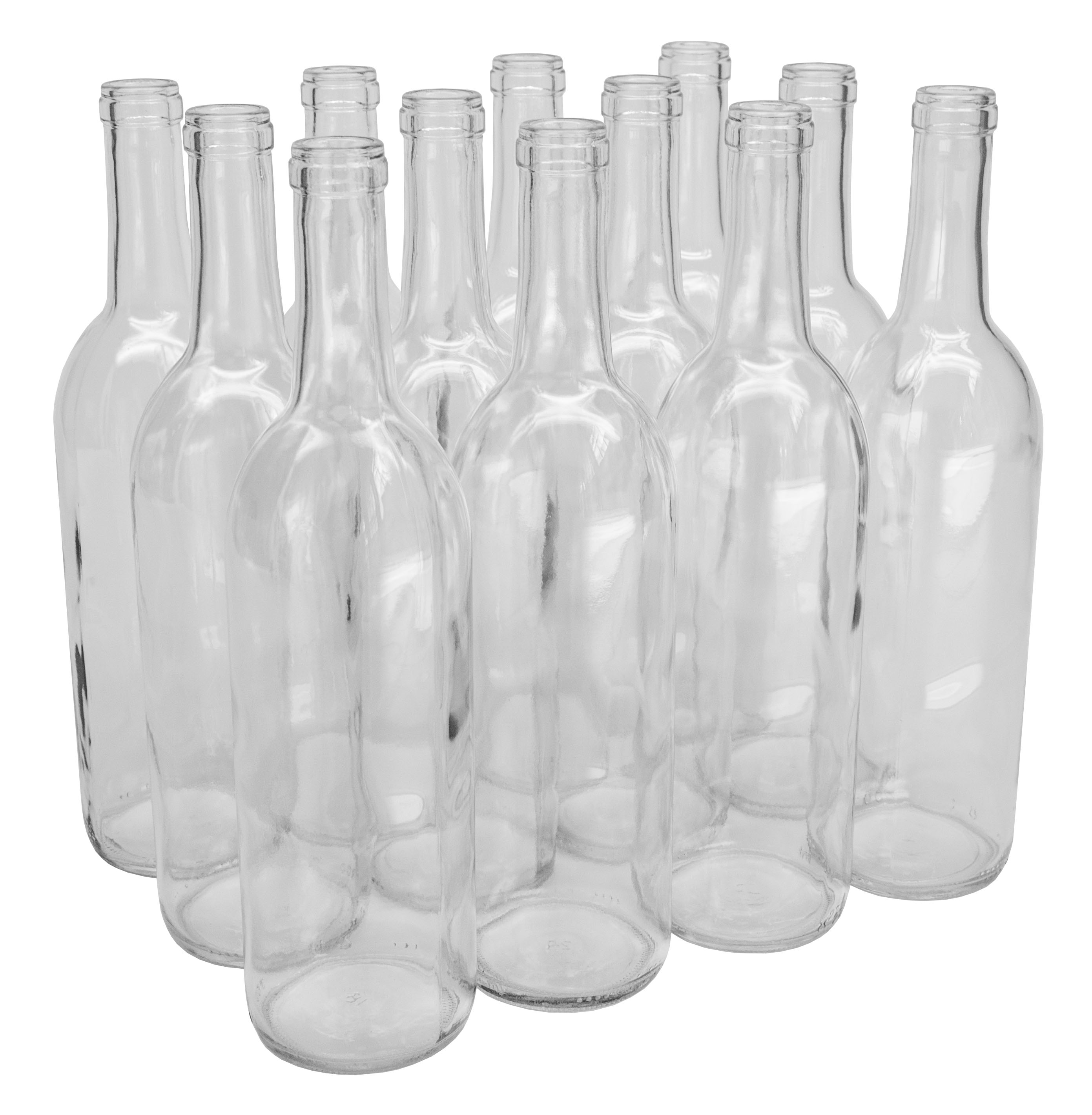 North Mountain Supply 750ml Glass Bordeaux Wine Bottle Flat-bottomed Cork Finish - Case of 12 - Clear/Flint