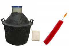 North Mountain Supply Wide Mouth Glass Demijohn/Carboy with Plastic Basket - 20 Liter (Approx. 5.28 Gallons) - Includes Cheesecloth, Rubber Band, and Cleaning Brush