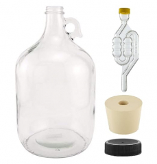 North Mountain Supply - 1G-38-ST-TB-1 1 Gallon Glass Fermenting Jug with Handle, 6.5 Rubber Stopper, Twin Bubble Airlock, Black Plastic Lid (Set of 1)