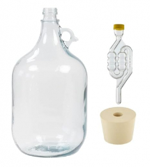 North Mountain Supply 5 Liter (1.32 Gallon) Italian Glass Jug with Handle, Rubber Stopper & 6 Bubble Airlock