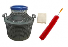 North Mountain Supply Wide Mouth Glass Demijohn/Carboy with Plastic Basket - 5 Liter (Approx. 1 Gallon) -Includes Cheesecloth, Rubber Band, and Cleaning Brush