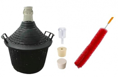 North Mountain Supply Narrow Mouth Glass Demijohn/Carboy with Plastic Basket - 5 Liter (Approx. 1 Gallon) - Includes 2-Piece Airlock, Cleaning Brush, and Solid and Drilled Bung