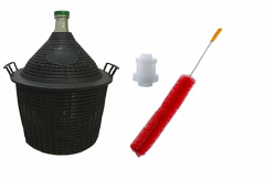 North Mountain Supply Narrow Mouth Glass Demijohn/Carboy with Plastic Basket - 34 Liter (Approx. 9 Gallons) - Includes Clip on Airlock, and Cleaning Brush