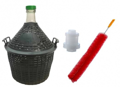 North Mountain Supply Narrow Mouth Glass Demijohn/Carboy with Plastic Basket - 10 Liter (Approx. 2.5 Gallons) - Includes Clip on Airlock, and Cleaning Brush