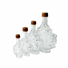 Maple Leaf Syrup Bottles Sampler Set with Tamper-Evident Plastic Lids [4 Bottle Set, 1.7 to 17 fl oz, Clear Glass, Gold Plastic Lids]