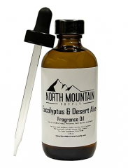 North Mountain Supply Premium Fragrance Oil - Eucalyptus & Desert Aloe - Use scents in Candles, Soaps, Perfumes, Bath Bombs, and More! - 4 Fluid Ounces Amber Glass Bottle with Dropper