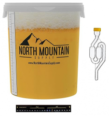 North Mountain Supply 8 Gallon Graduated Fermenting Bucket with Twin Bubble Airlock, Grommet & Thermometer