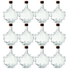 Maple Leaf Syrup Bottles with Tamper-Evident Plastic Lids [17 fl oz, 500 ml, Clear Glass, Gold Plastic Lids, Case of 12]