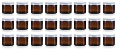 North Mountain Supply 2 Ounce Amber Glass Straight Sided Spice/Canning Jars - with 53mm White Metal Lids - Case of 24