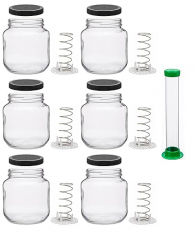 North Mountain Supply Vegetable Fermentation Kit with Pounder - Half Gallon Jar, Spring Weight with Press, and Black Plastic Lid - Set of 6