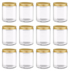 North Mountain Supply 6 Ounce Clear Glass Straight Sided Mason Canning Jars - With 63mm Gold Metal Lids - Case of 12
