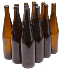 NMS 750ml Glass California Hock Wine Bottle Flat-Bottomed Cork Finish - Case of 12 - Amber