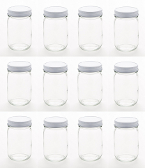 NMS 12 Ounce Glass Regular Mouth Mason Canning Jars - Case of 12 - With White Lids