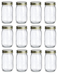 NMS 4 Ounce Glass Tall Straight Sided Spice/Canning Paragon Jars - Case of  12 - With 48mm Gold Lids