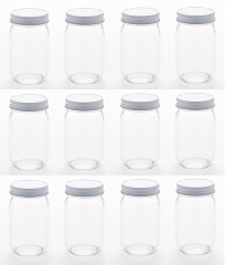 NMS 16 Ounce Glass Regular Mouth Mason Canning Jars - Case of 12 - With White Lids