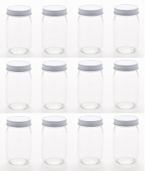 North Mountain Supply 16 Ounce Glass Tall Straight Sided Mason Canning Jars  - With 63mm Gold Metal Lids - Case of 12