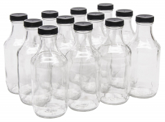 North Mountain Supply - FSJ-12-SB 12 Ounce Glass Maple Syrup Bottles with Loop Handle & White Metal Lids & Shrink Bands - Case of 12