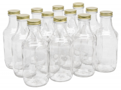 NMS 16 Ounce Glass Sauce Bottle - With 38mm Gold Metal Lids - Case of 12