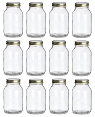 NMS 8 Ounce Glass Straight Sided Regular Mouth Canning Jars - Case of 12 -  With Gold Lids
