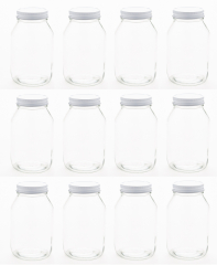 NMS 32 Ounce Glass Regular Mouth Mason Canning Jars - Case of 12 - With White Lids