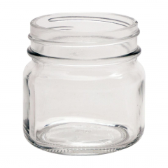 NMS 8 Ounce Glass Smooth Square Regular Mouth Mason Canning Jars - With Black Metal Safety Button Lids - Case of 12