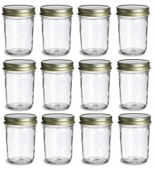 North Mountain Supply - SSA-9OZ-BK 9 Ounce Amber Glass Straight Sided Mason Canning Jars - with 70mm Black Metal Lids - Case of 12